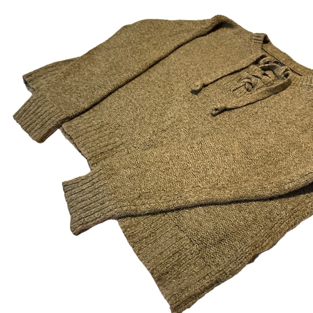American Eagle Olive Green, LaceUp Cropped Y2k 90’s Casual Everyday Sweater sz M - Picture 5 of 14